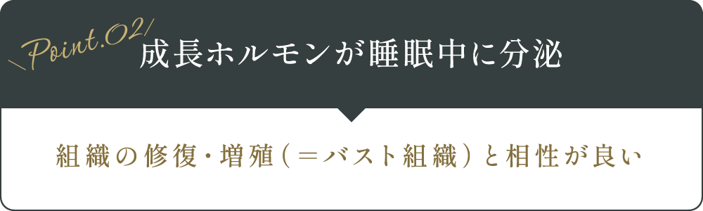 【成長ホルモンが睡眠中に分泌】組織の修復・増殖（＝バスト組織）と相性が良い